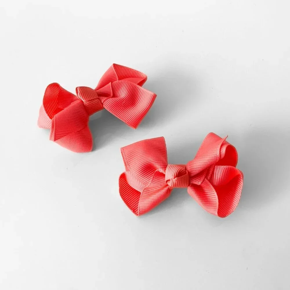 Set of 2 Pretty Girls Hair Bows Grosgrain Ribbon Clips Hair Accessories Fuchsia